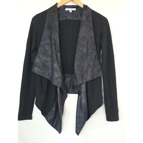 CAbi Black Drape Moto Cardigan Jacket  Faux Leather Detailing Womens XS - Picture 4 of 9
